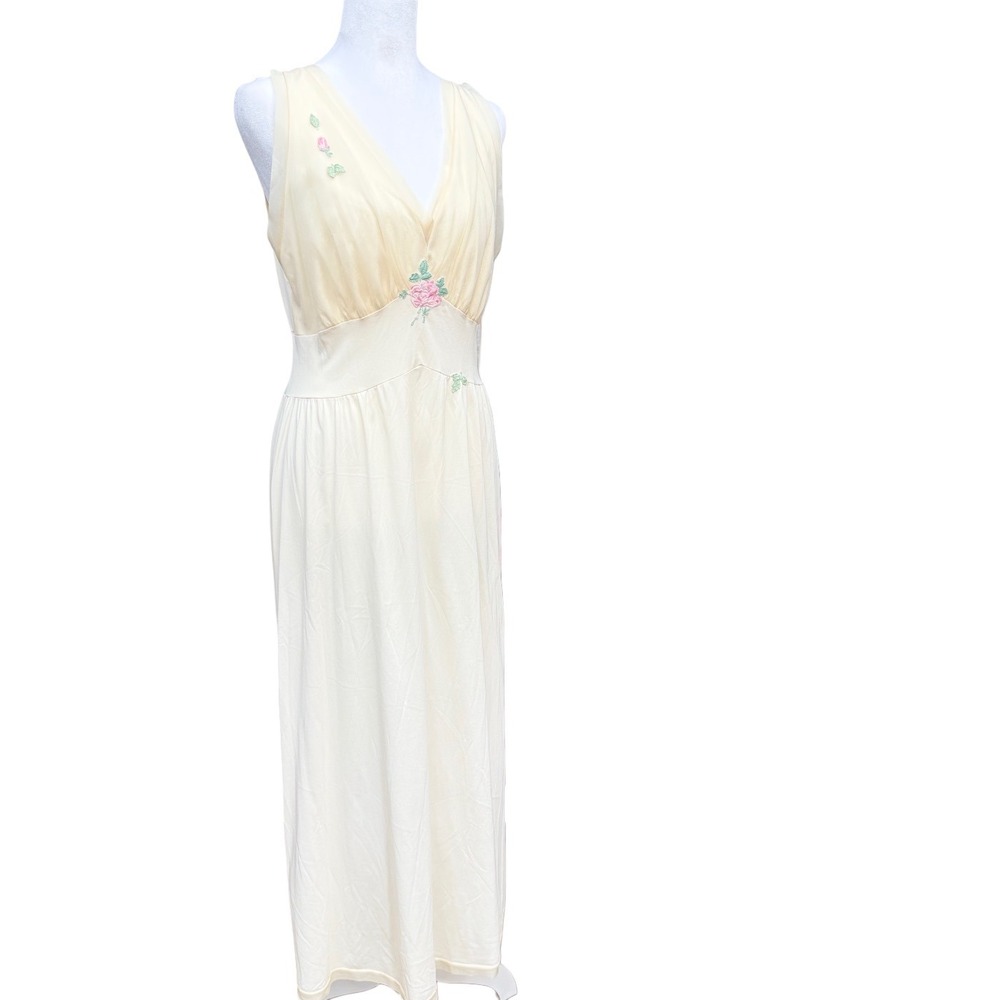 Vintage 60s Cream Floral Babydoll Maxi Nightgown Lingerie Romantic Ethereal - Picture 7 of 16